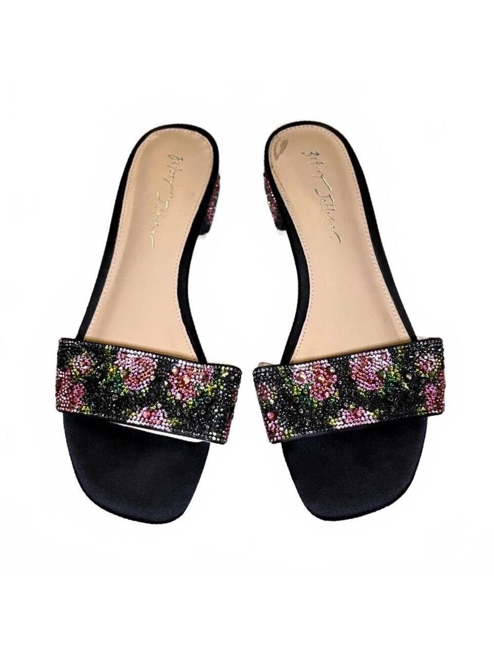 Betsey Johnson Women's Black Floral Beaded Slide Sandals Size 9
